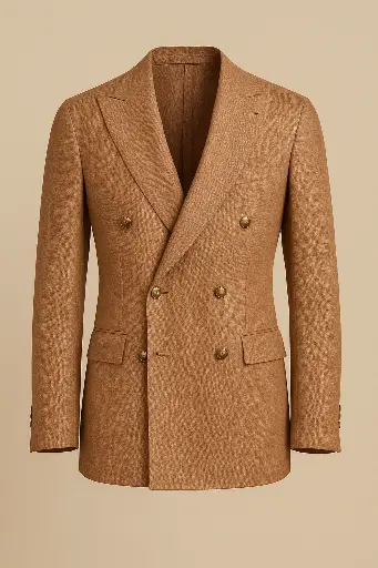 Cognac Double-Breasted Blazer